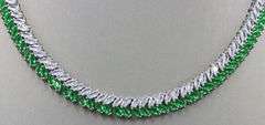 925 Sterling silver leaf style green and white cubic zirconia necklace