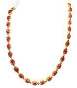 Gorgeous 17.50CTW Oval Faceted Rubies, 5.00CTW Diamonds & Emerald Necklace in14K Yellow Gold Over St