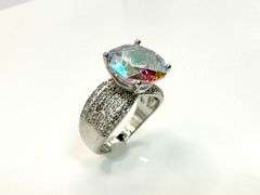 Stunning 14 kt. White Gold Plate 5 Ct Rose Cut Azotic Topaz Ring