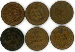 Six Assorted Indian Head Cents: 1864-1905