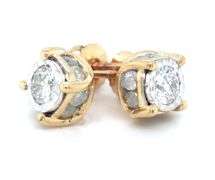 14kt Yellow gold 1ctw diamond stud earrings w channel around base earrings