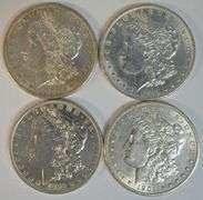 Run of 4 Diff. Flashy-white AU Morgan Silver Dollars 1880-S to 1901-O