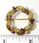 Pretty Estate 18K Ruby & Diamond Circle Brooch