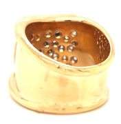 18kt Yellow gold 1.27ctw diamond wide wave ring with leaf motif