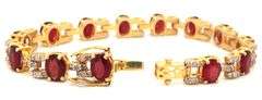 Fabulous 21.30CTW Oval Faceted Ruby & Diamond Bracelet in 14KYellow Gold Over Sterling Silver