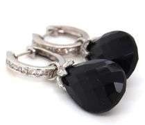 14kt White gold channel set diamond hoop with black onyx teardrop earring jacket