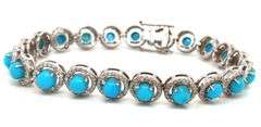 Awesome 10.00CTW Round Cabochon-Cut Turquoise & Diamonds in 14K White Gold Over Sterling Silver