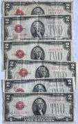 Two 1928 D & Four 1928 G Red Seal $ 2 Us Notes