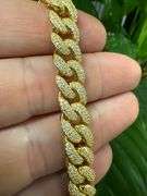 14k Gold Plated 925 Sterling Silver 9.5mm Miami Curb CZ Encrusted Chain New 8"