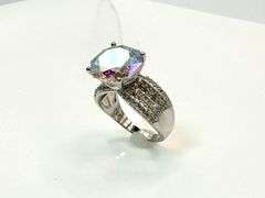 Stunning 14 kt. White Gold Plate 5 Ct Rose Cut Azotic Topaz Ring