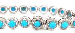 Awesome 10.00CTW Round Cabochon-Cut Turquoise & Diamonds in 14K White Gold Over Sterling Silver