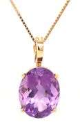 14kt Yellow gold oval amethyst Enhancer pendant on box chain