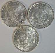 3 Well struck and Brilliant Morgan Silver Dollars 1885 to 1890
