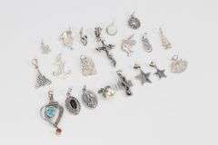 Sterling Silver Pendant Assortment Various Sizes & Styles (20 Pendant Lot)