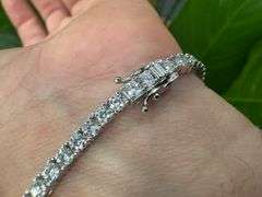 Rhodium Plated 925 Sterling Silver Moissanite Stone 3mm Tennis Bracelet 7 Inch