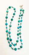 925 Sterling Silver Long Round Turquoise Beads With Smaller Spacer Beads And Silver Link Necklace