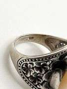 925 Sterling Silver White Bamboo Coral Set In Ornate Floral And Vine Design Ring