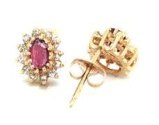 14kt Yellow gold Garnet and diamond halo earrings