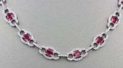 925 Sterling silver oval red and round white cubic zirconia necklace