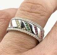 925 Sterling Silver Spinning Multi Color Stones In Rainbow Design Band