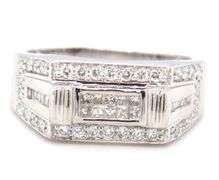 14kt White gold 0.75ctw PC, baguette and round diamond Gent's ring