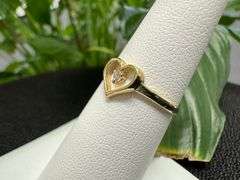 10k Yellow Gold Small Round White CZ Solitaire Heart Promise Ring