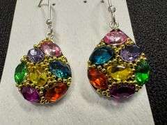 Sterling Silver 925 Mosaico Dangle Earrings w/ Austrian Cyrstals