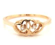 10kt Yellow gold double heart diamond ring