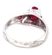 10kt White gold oval ruby and diamond vintage style ring