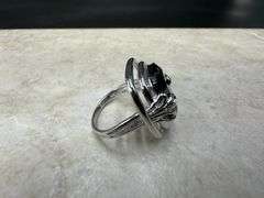 Black CZ Unique Solitaire Polished Cutout Ring Sterling Silver Band Size 8