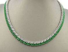925 Sterling silver leaf style green and white cubic zirconia necklace