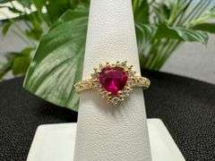 14k Yellow Gold Heart Ring w/ White & Pink CZ's Size 7