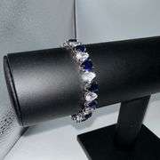 118 Kt White Gold Plated Huge 32.5 Ctw Simulated Midnight Blue Sapphire and Diamond Tennis Bracelet