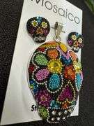 Original Handmade Mosaico Skull Earrings & Pendant 925 Sterling Silver Mexico Artistic Jewelry