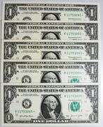 (5) Superb Crisp $1 2021 Star Replacement Notes Dallas-Consecutive!