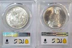 Nearly Gem BU 1921 Morgan & 1923 Peace Silver Dollars. PCGS MS64
