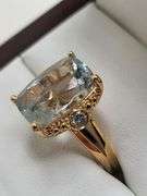 Very fine one Aquamarine 6.18 CW ring in silver 14k gold plated with diamond accent
