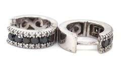 14kt White gold 1ctw black and white diamond hoop earrings