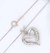 10kt White Gold Open Heart Shaped Diamond Pendant on Chain