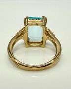 14 kt Yellow Gold Plate 6.5 Ct Emerald Cut Simulated Sky Blue Topaz Ring
