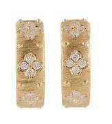 New 0.89ctw Diamond Clover Brushed Hoop Earrings in 14K