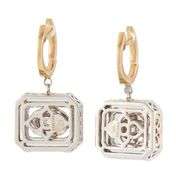1.28ctw Yellow and White Diamond Double Frame Two Tone Drop Earrings in i4K