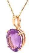 14kt Yellow gold oval amethyst Enhancer pendant on box chain