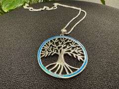 Sterling Silver Blue Synthetic Opal Tree of Life Medallion Pendant Branch Charm