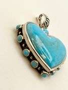 925 Sterling Silver CBARSE Heart Shape Turquoise Southwestern Style Design Pendant