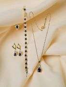 18 K Gold Plate Lab Simulated Amethyst and Diamond 4 Piece Set