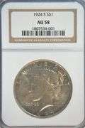 Scarce Near Mint 1924-S Peace Silver Dollar. NGC AU58