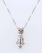 10kt White Gold 3 Bar Drop Diamond Dangle Pendant on Chain