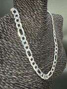 Men's 9.7mm Solid .925 Sterling Silver Flat Figaro Chain Link Italy Necklace 24"