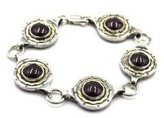 925 Sterling silver Garnet Cab 2 tone bracelet